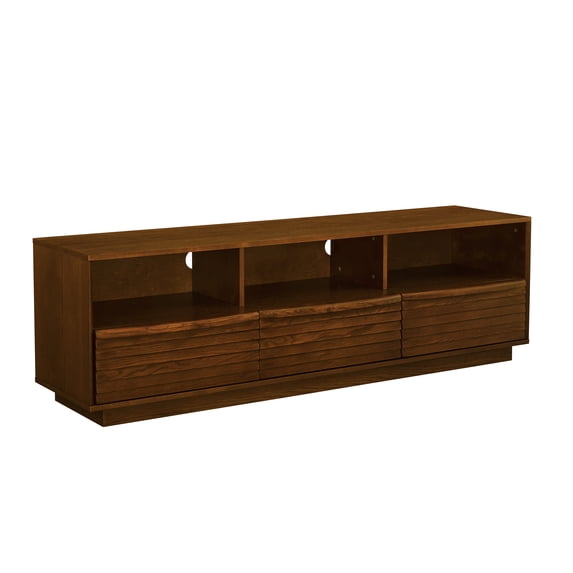 63" Mid-Century Modern TV Stand for TVs up to 75", Thick Sturdy Farmhouse Entertainment Cabinet, Media Console for Living Room, Louver Design & Solid Wood Drawers & Outlet Holes, Walnut