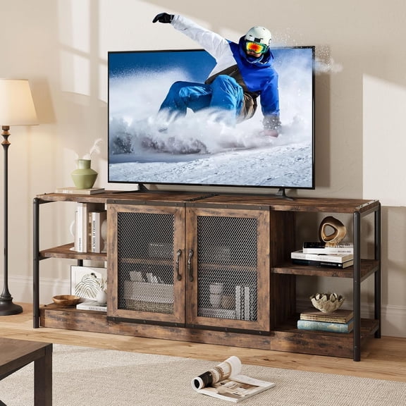 63" Mid Century Modern TV Stand for 65 Inch TVs, Wood Entertainment Center with Storage
