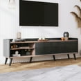 thumbnail image 1 of 63" Mid-Century TV Stand for 70" TVs - Dark Coffee & Black Media Console with 2 Cabinets & Drawers, Retro Entertainment Center with Cable Management, 1 of 20