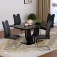thumbnail image 1 of 63" Modern Black Rectangle Faux Marble Dining Table Room Sets for 4,Dining Table with 4 PU Leather Dining Chairs,Black Table and 4 Black C-shaped Chairs with Silver Leg, 1 of 7