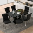 63" Modern Black Rectangle Faux Marble Dining Table Room Sets for 6