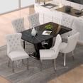 thumbnail image 1 of 63" Modern Black Rectangle Faux Marble Dining Table Room Sets for 6,Dining Table with 6 Velvet Dining Chairs,Black Table and 6 Beige Chairs with Silver Leg, 1 of 7