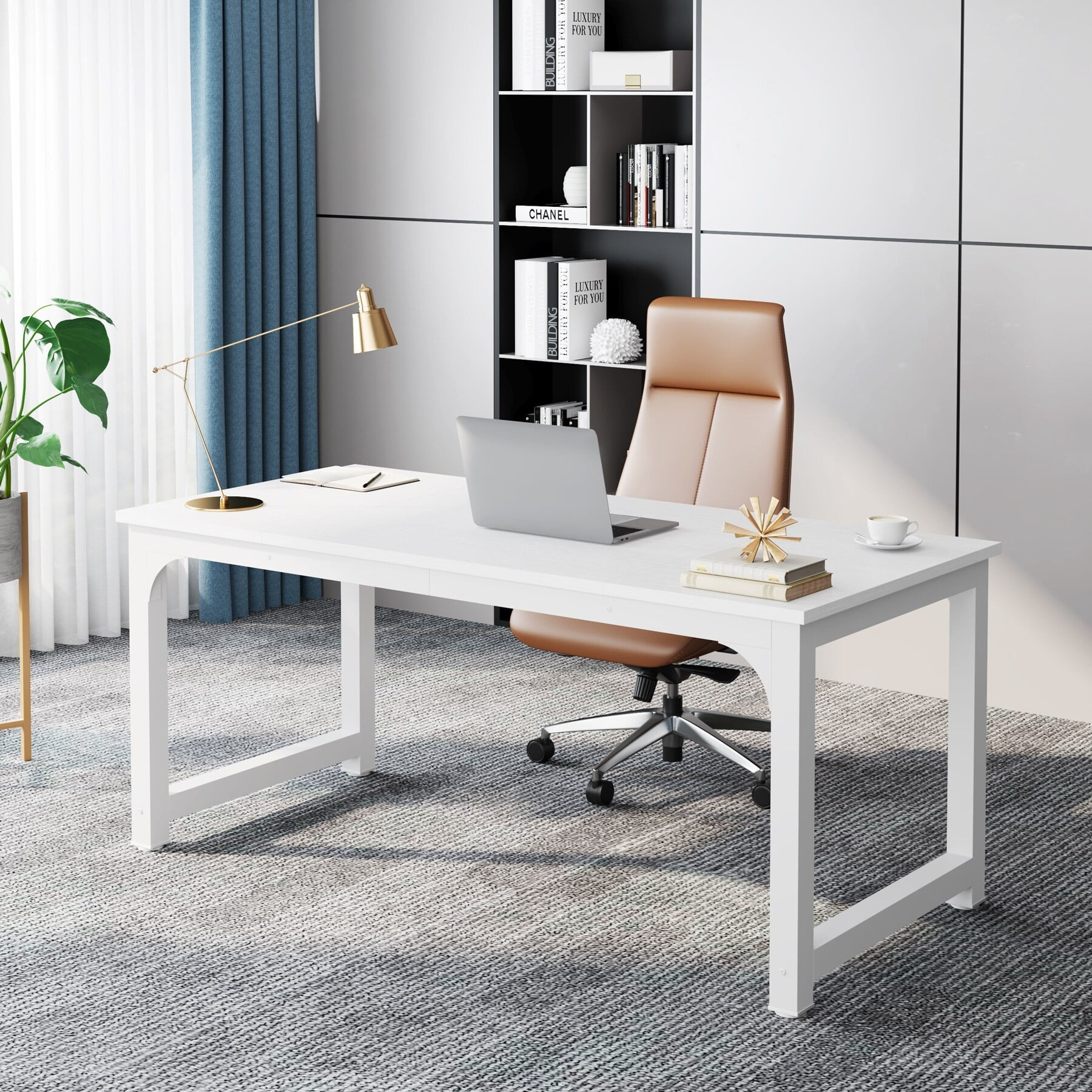 63" White MDF Modern Adjustable Height Computer Desk