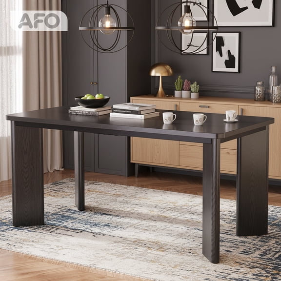 AFO 63" Modern Dining Table for 8, Solid Wood Rectangular Dining Table for Kitchen Dining Room Black