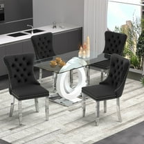 63" Modern Glass Dining Table Set with 4 Black Velvet Upholstered Chairs, 5 pieces of Dining room Set for Kitchen Dining Room Living Room Office