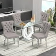 thumbnail image 1 of 63" Modern Glass Dining Table Set with 4 Gray Velvet Upholstered Chairs, 5 pieces of Dining room Set for Kitchen Dining Room Living Room Office, 1 of 7