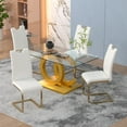 thumbnail image 1 of 63" Modern Glass Dining Table Set with 4 White Pu Leather Chairs, 5 pieces of Dining room Set for Kitchen Dining Room Living Room Office, 1 of 7