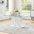 thumbnail image 1 of 63" Modern Glass Dining Table for 6, Rectangular Tempered Glass Top and Double O-Shape Glossy Wood Frame Base for Dining Room, Home Office, Meeting, 1 of 6