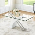 thumbnail image 1 of 63" Modern Glass Dining Table for 6, Rectangular Tempered Glass Top and X-Shape Base for Dining Room, Home Office, Meeting, 1 of 7