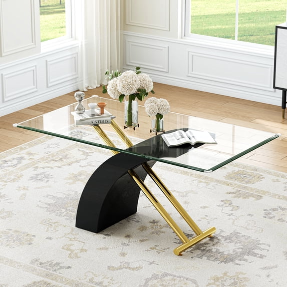 63" Modern Glass Dining Table for 6, Rectangular Tempered Glass Top and X-Shape Base for Dining Room, Home Office, Meeting
