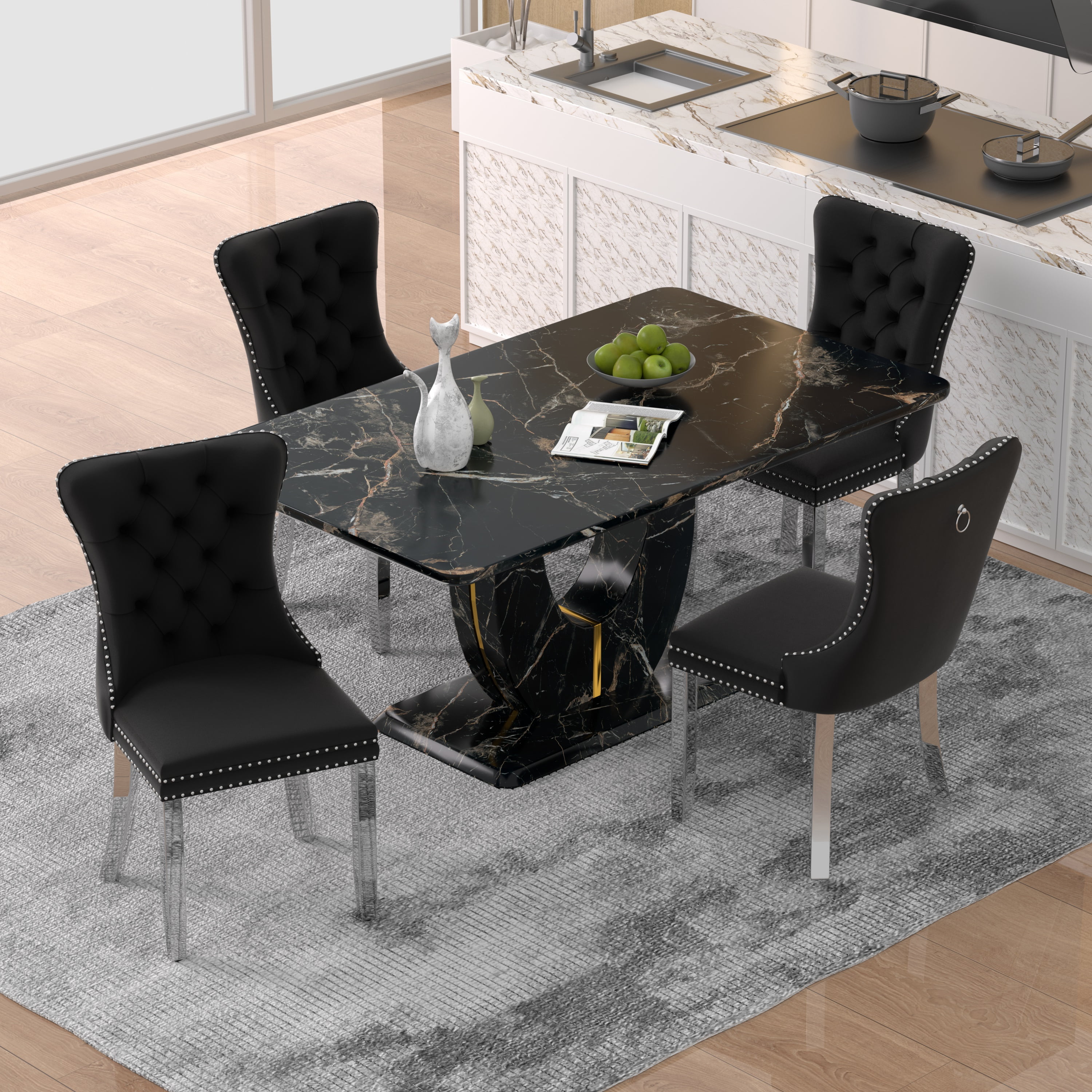 63" Modern Rectangle Faux Marble Dining Table Room Sets for 4,Dining ...