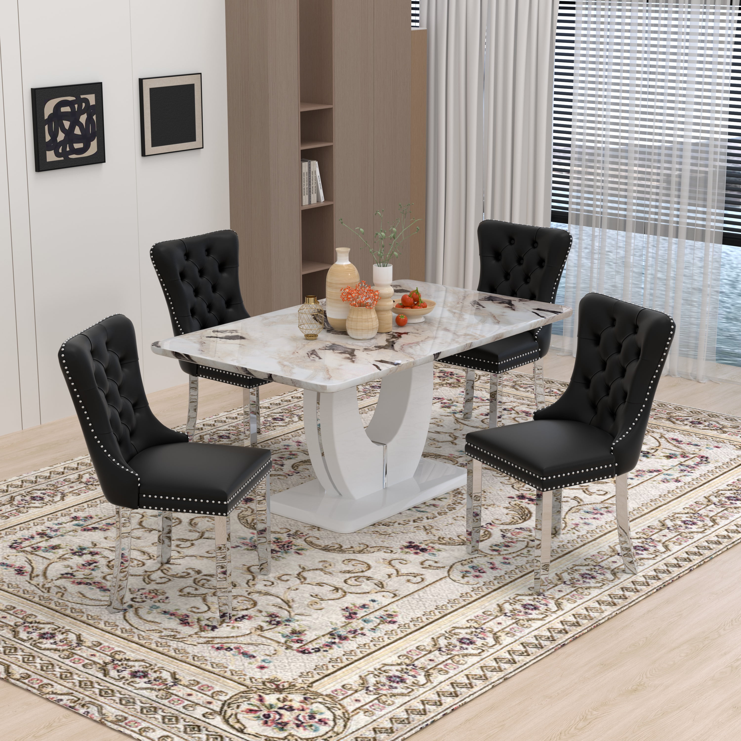 63" Modern Rectangle Faux Marble Dining Table Room Sets for 4,Dining ...