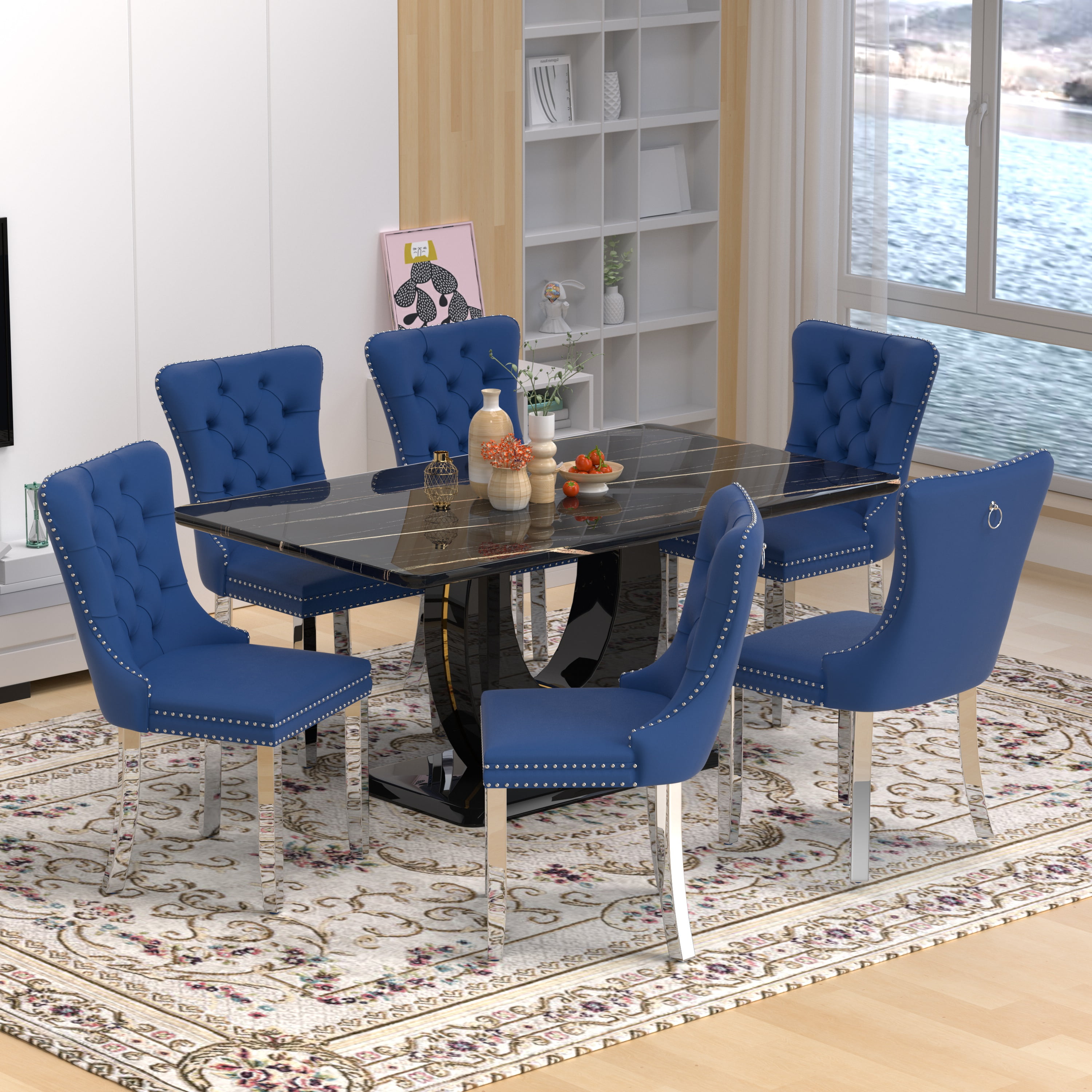 63" Modern Rectangle Faux Marble Dining Table Room Sets for 6,Dining ...