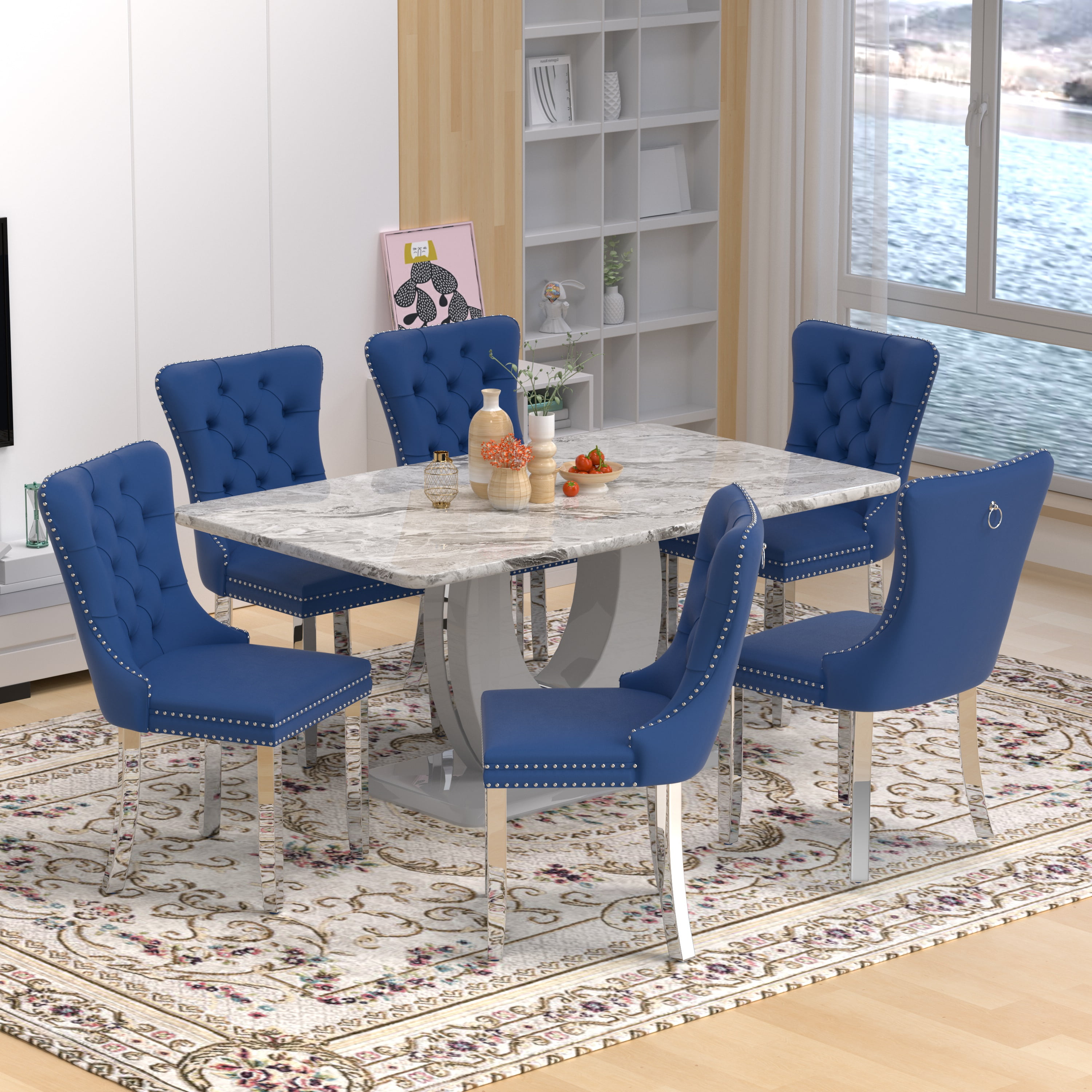 63" Modern Rectangle Faux Marble Dining Table Room Sets for 6,Dining ...