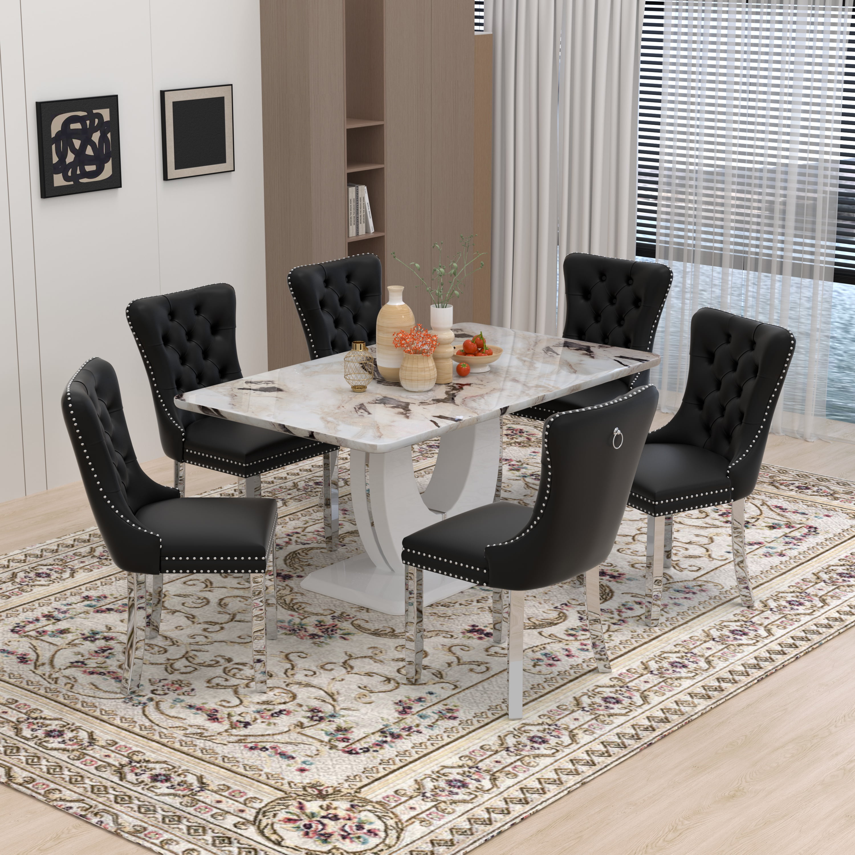 63" Modern Rectangle Faux Marble Dining Table Room Sets for 6,Dining ...