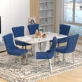 thumbnail image 1 of 63" Modern Rectangle Faux Marble Dining Table Room Sets for 6,Dining Table with 6 Velvet Dining Chairs,White Table and 6 Blue Chairs with Silver Leg, 1 of 7