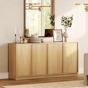 63" Modern Sideboard Buffet Cabinet with 4 Doors, Multifunctional Sideboard with Large Storage and Adjustable Shelf Oak