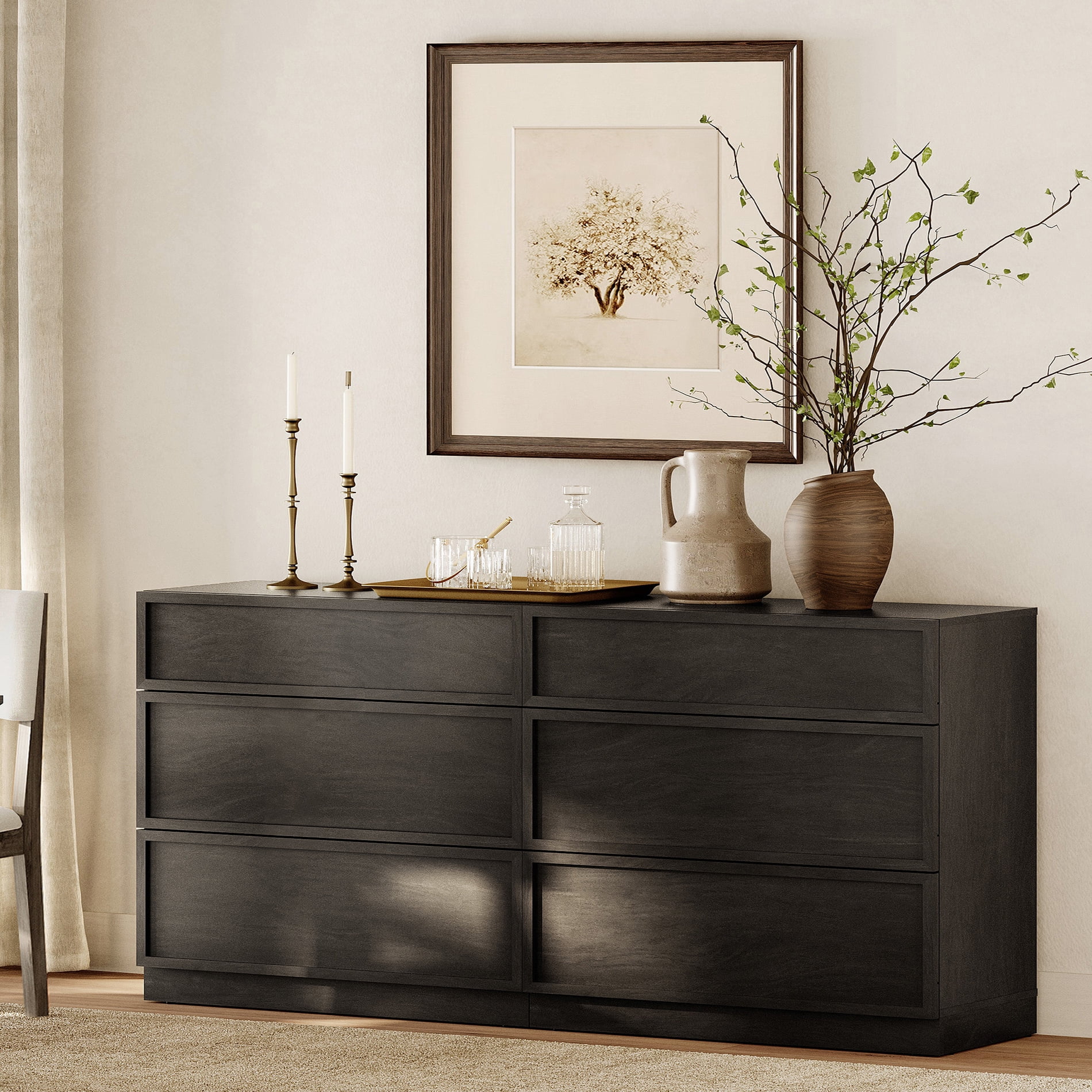 63" Modern Sideboard Buffet Cabinet with 6 Drawers, Multifunctional Sideboard with Large Storage and Adjustable Shelf