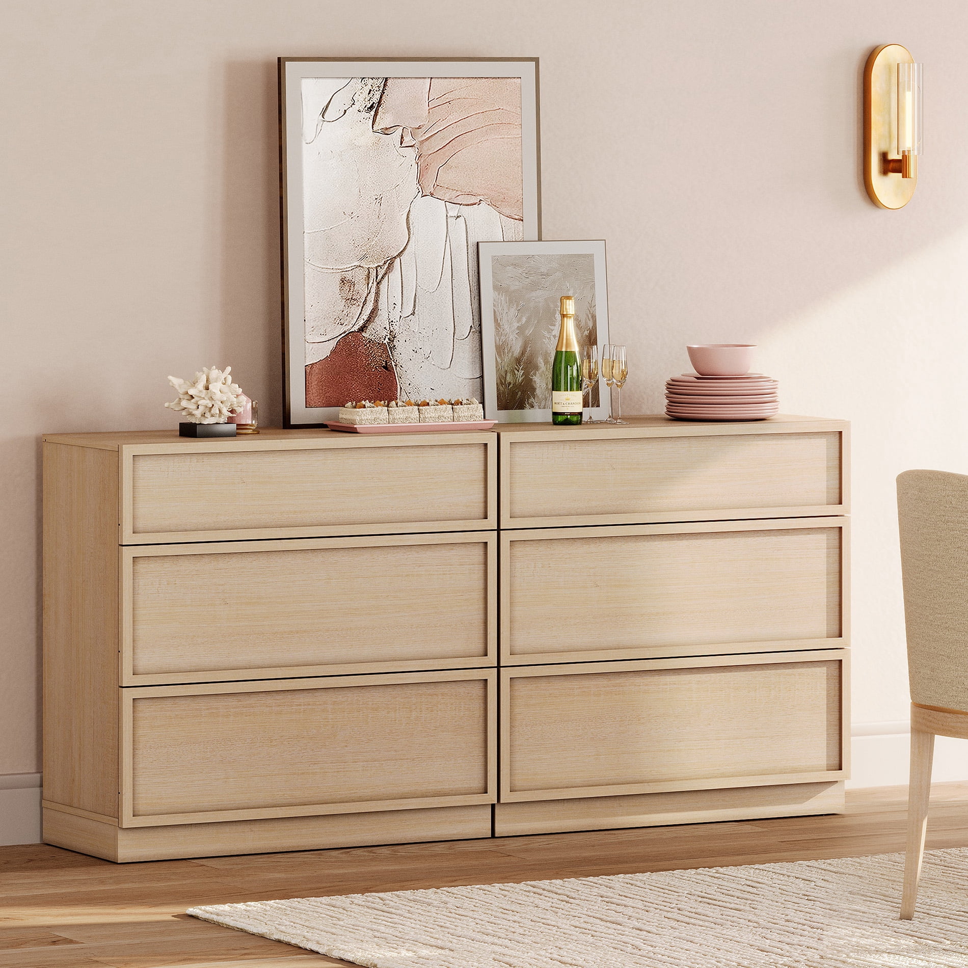 63" Modern Sideboard Buffet Cabinet with 6 Drawers, Multifunctional Sideboard with Large Storage and Adjustable Shelf