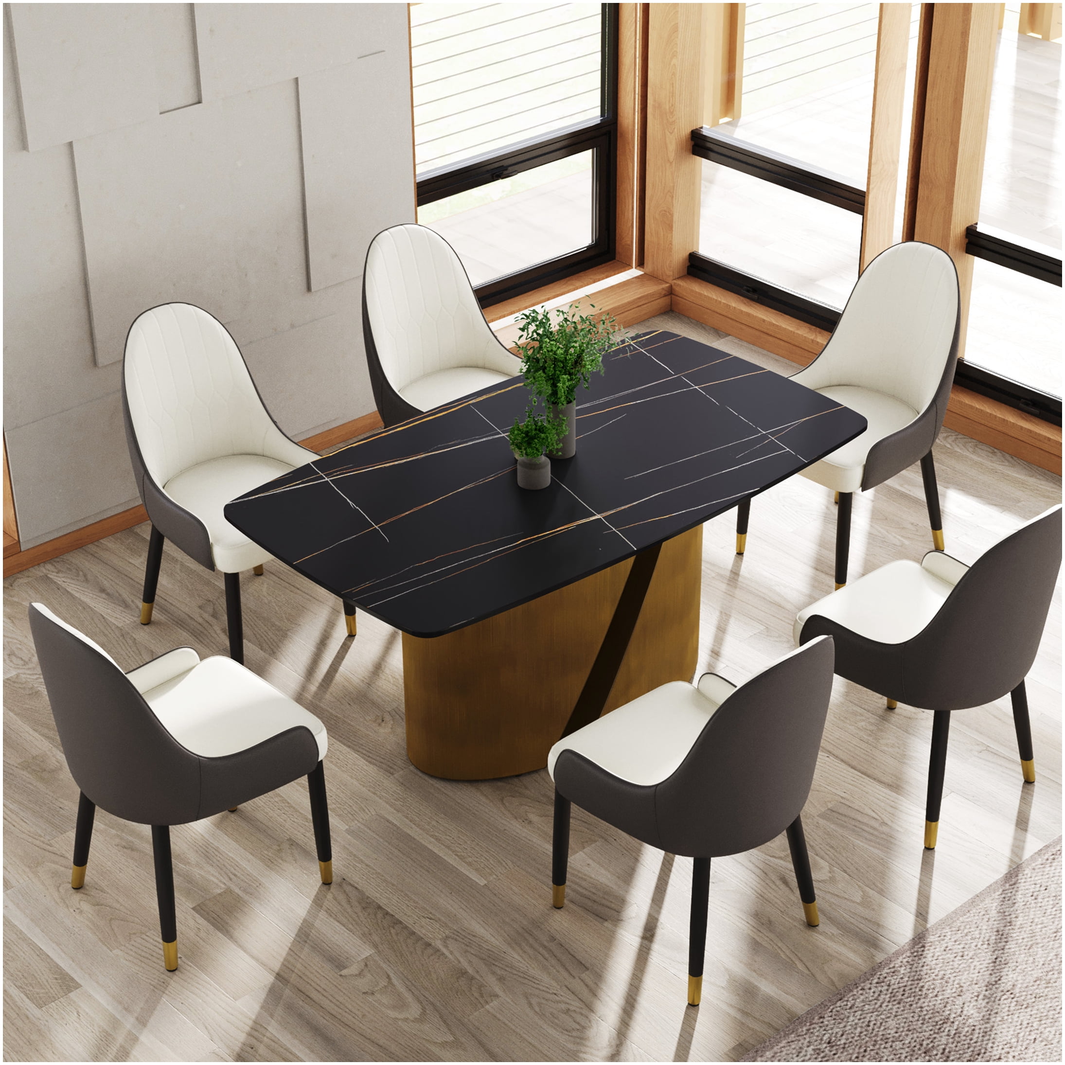 63" Modern Sintered Stone Dining Table with Antique Bronze Metal Legs ...
