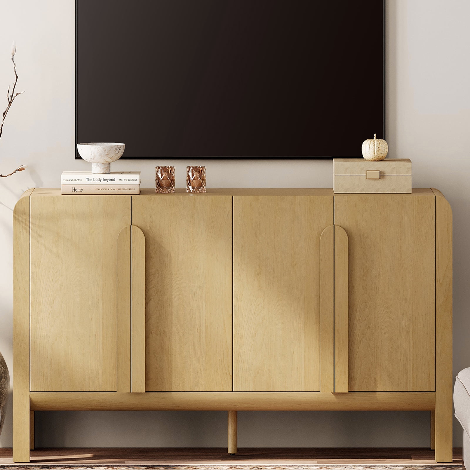 63" Modern TV Stand with Storage, Entertainment Center with Adjustable Shelves,Wooden TV Console with 4 Doors for Living Room