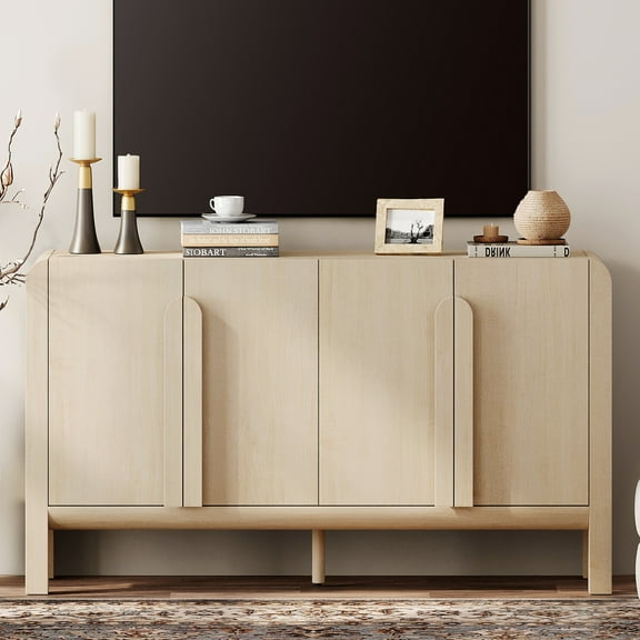 63" Modern TV Stand with Storage, Entertainment Center with Adjustable Shelves,Wooden TV Console with 4 Doors for Living Room