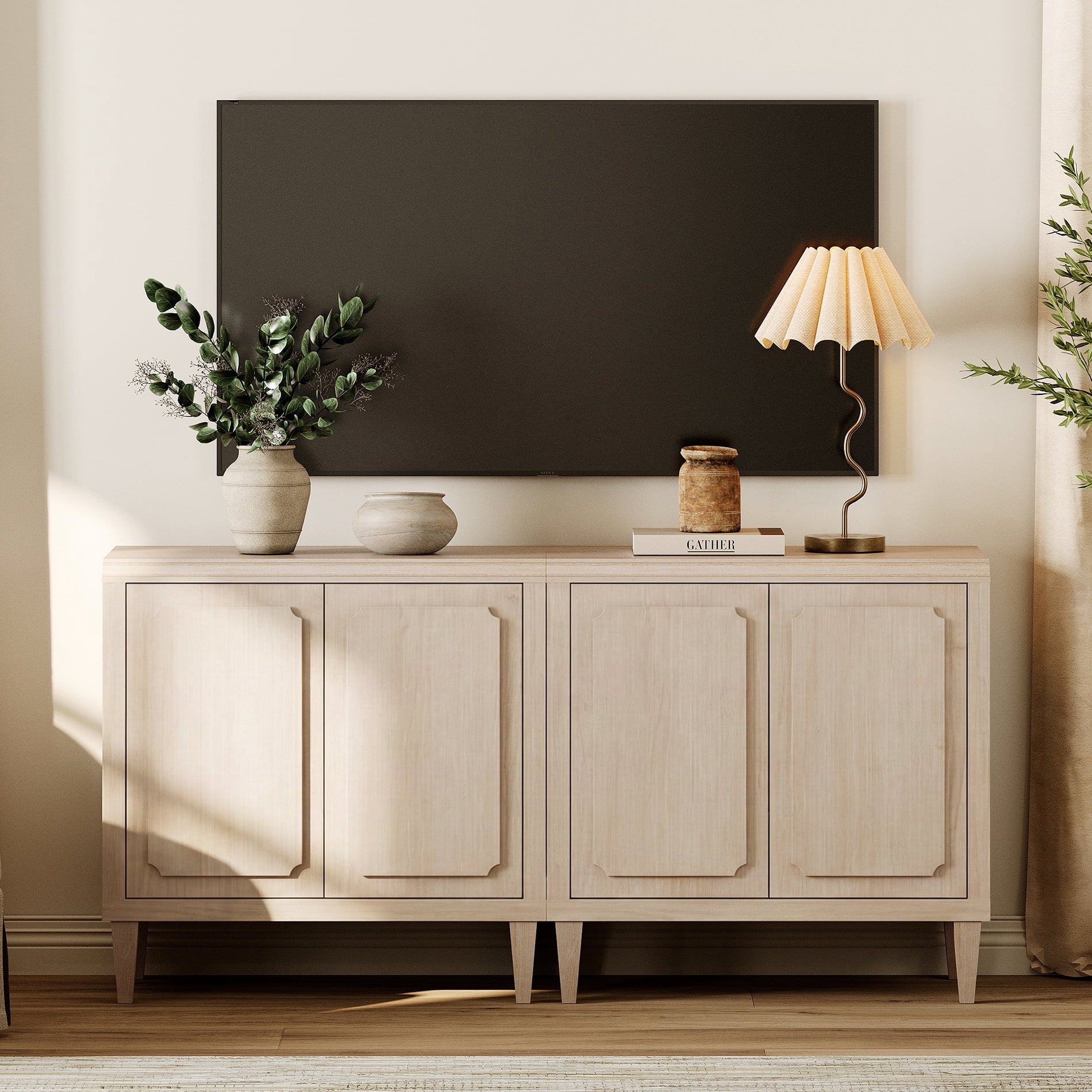 63" Modern TV Stand with Storage up to 75 Inch TVs, Entertainment Center for Living Room, Light Oak