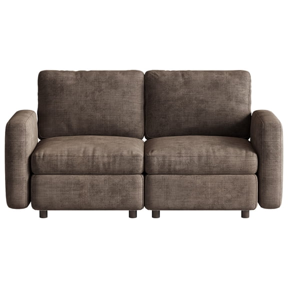 63" Modern Velvet Loveseat Sofa, Coffee Brown 2-Seater Upholstered Couch with Thickened Cushions & Sinuous Spring, Comfy Small Space Settee with Stable Legs