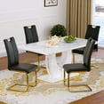 thumbnail image 1 of 63" Modern White Rectangle Faux Marble Dining Table Room Sets for 4,Dining Table with 4 PU Leather Dining Chairs,White Table and 4 Black C-shaped Chairs with Golden Leg, 1 of 7