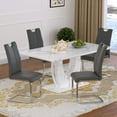 thumbnail image 1 of 63" Modern White Rectangle Faux Marble Dining Table Room Sets for 4,Dining Table with 4 PU Leather Dining Chairs,White Table and 4 Dark Gray C-shaped Chairs with Silver Leg, 1 of 7