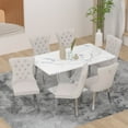 63" Modern White Rectangle Faux Marble Dining Table Room Sets for 6