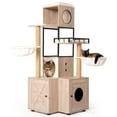 thumbnail image 1 of 63" Multi-Functional Cat Tree with Litter Box & Removable Washable Cushion, Cat Condo with Scratching Posts & Toy Hanger, Cat Tower with Hammocks, Gray, 1 of 9
