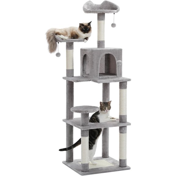 63'' Multi-Level Cat Tree Cat Tower for Indoor Cats with Sisal-Covered Scratching Post, Cozy Cat Condo, Cat Hammock and Wide Top Perch, Beige