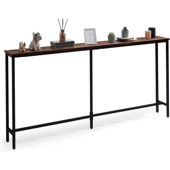 63" Narrow Long Console Table Behind Couch, Sofa Table for Entryway Living Room, Extra Long Skinny Hallway Table, Rustic Oak