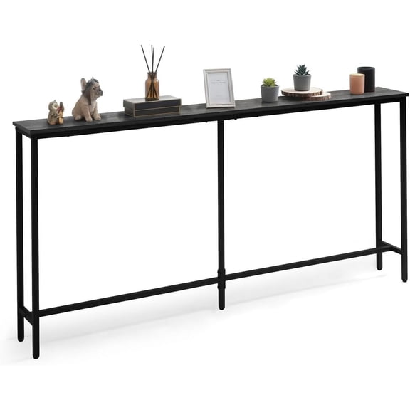 63” Narrow Long Console Table for Entryway, Classic Design Sofa Tableau Narrow Long for Living Room, Skinny Entrance Mesa for Hallway, Plant Décor Table, Grey Oak