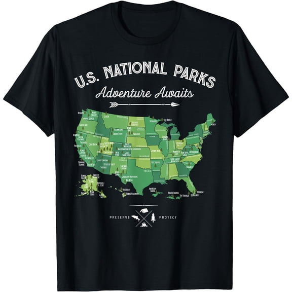 63 National Parks Map US Park Retro Vintage Camping Hiking Unisex T-Shirt for Men Women Kids Toddler,Black Color,Size L