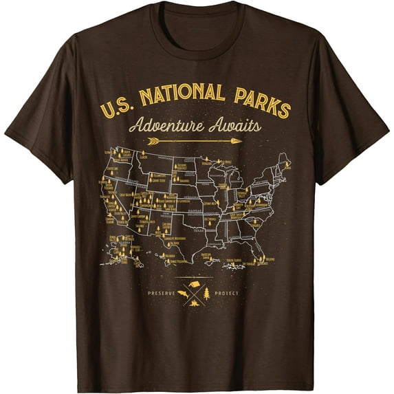 63 National Parks Map US Park Retro Vintage Camping Hiking Unisex T-Shirt for Men Women Kids Toddler,Dark Chocolate Color,Size YL