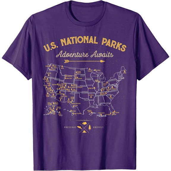 63 National Parks Map US Park Retro Vintage Camping Hiking Unisex T-Shirt for Men Women Kids Toddler,Purple Color,Size YXS