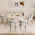 thumbnail image 1 of 63" Oval Dining Table Set for 6, Wooden Dining Roon Table and 6 Cushioned Chairs, Modern Dining Set with Curved Backrest and Waterproof Tabletop for Living Room, Cream White, 1 of 8