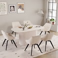 thumbnail image 1 of 63" Oval Dining Table Set for 6, Wooden Dining Roon Table and 6 PU Swivel Armchairs, Modern Dining Set with High Backrest and Waterproof Tabletop for Living Room,  Beige, 1 of 7