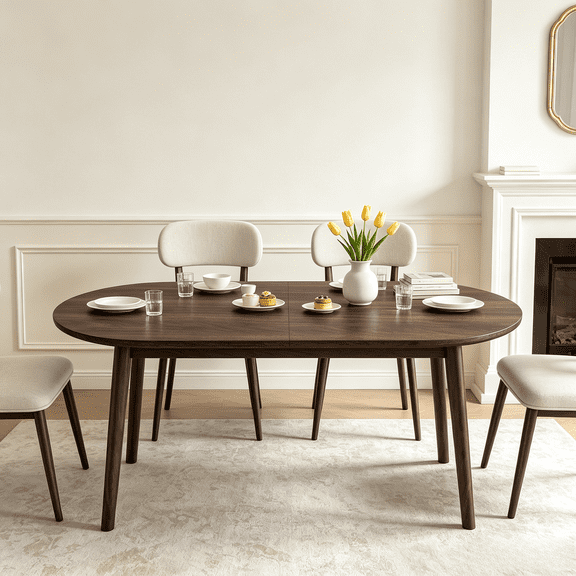 63.2" Oval Dining Table for 4-6, Mid Century Modern Wooden Dining Table with Solid Wood Legs, Kitchen Table for Dining Room Office