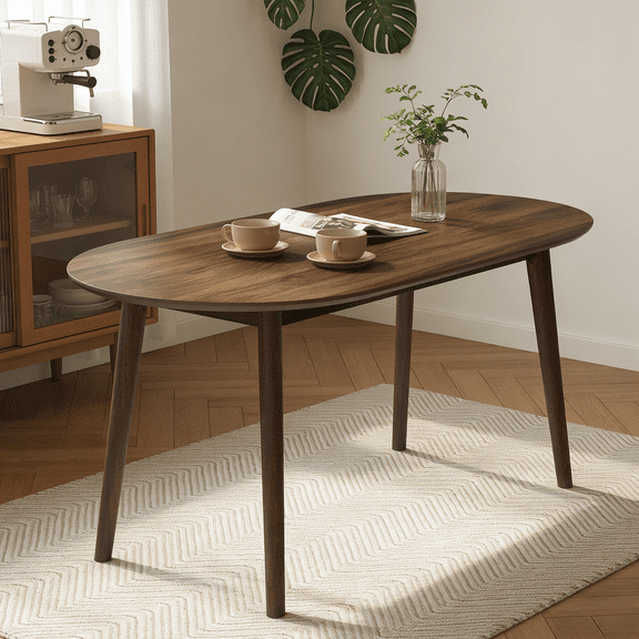 63" Oval Dining Table for 4-6, Mid Century Modern Wooden Dining Table with Solid Wood Legs, Kitchen Table for Dining Room Office