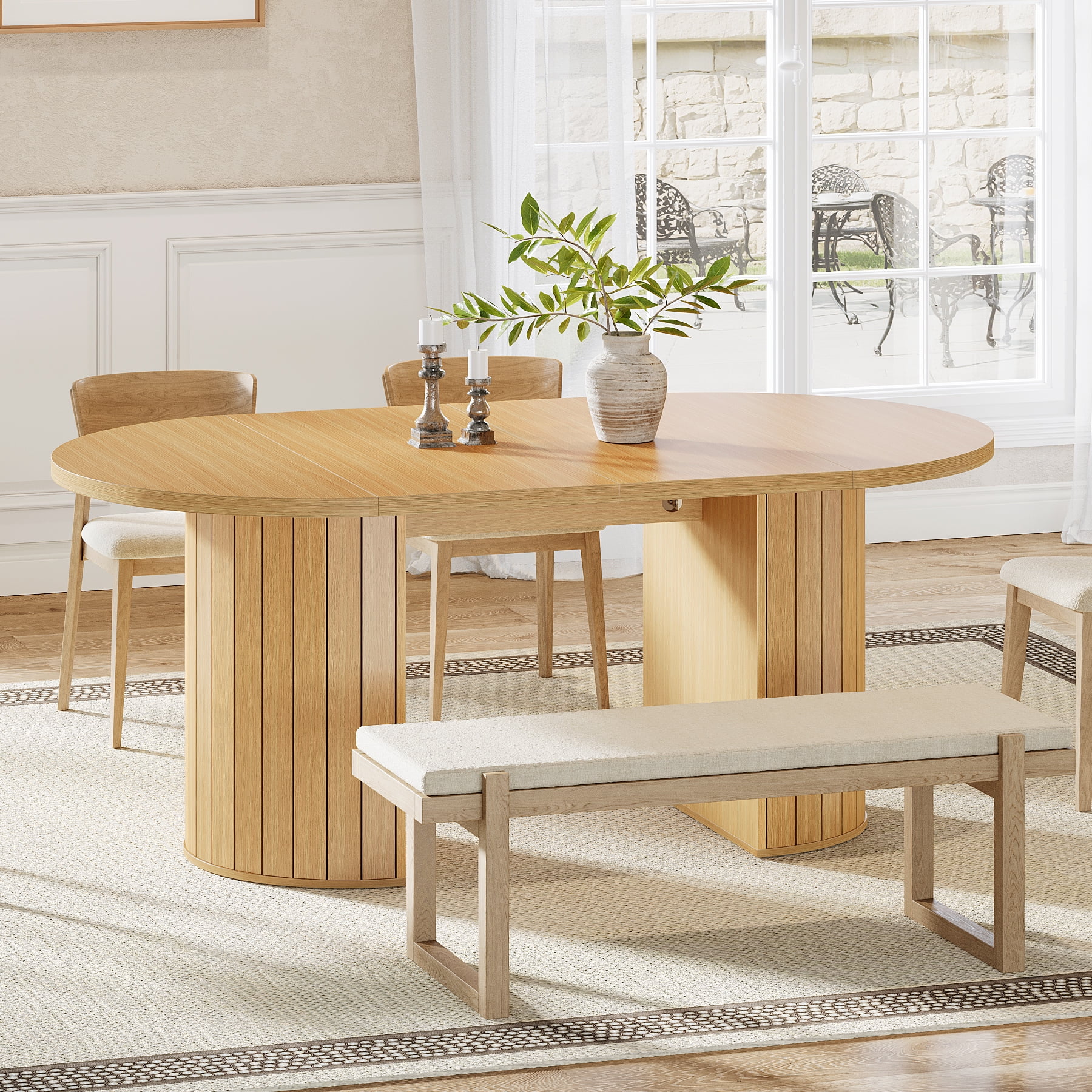 63" Oval Dining Table for 4-6, Natural Wood Dining Room Dinner Table ...