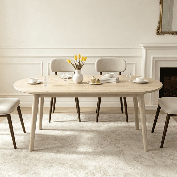 63.2" Oval Dining Table for 4-6 People, Modern Wooden Table with Solid Wood Legs,Kitchen Table for Dining Room Office Farmhouse, Quick Assembly