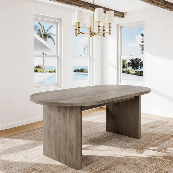 63" Oval Farmhouse Dining Table - Large 6-8 Person Wood Kitchen Table with Sturdy Thick Base for Dining Room, Living Room & Office-Grey walnut