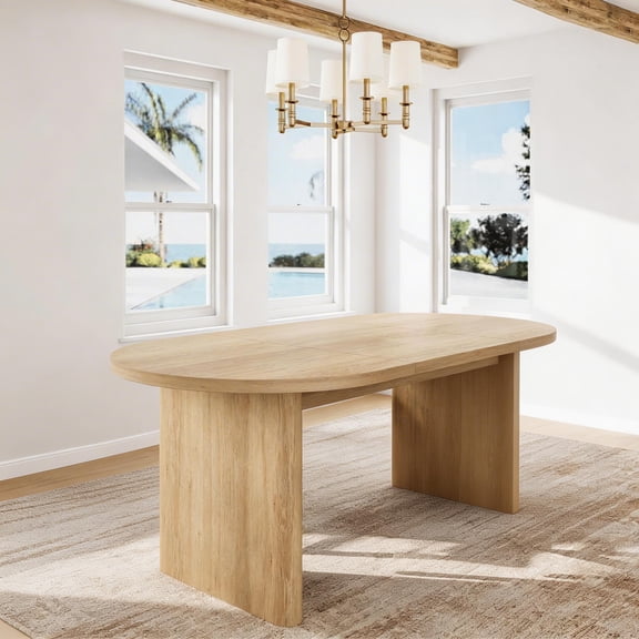 63" Oval Farmhouse Dining Table - Large 6-8 Person Wood Kitchen Table with Sturdy Thick Base for Dining Room, Living Room & Office-Natural