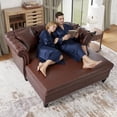 thumbnail image 1 of Chalantevo 63" Oversized Faux Leather Chaise Lounge Chair, Chesterfield Style with Button Tufting, Rolled Arms & 2 Pillows, for Living Room, Brown., 1 of 8