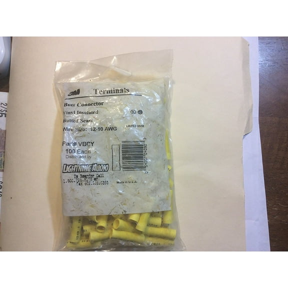 63-P Vinyl Brazed Butt Connectors Electrical Splices Yellow 12-10 AWG 100EA
