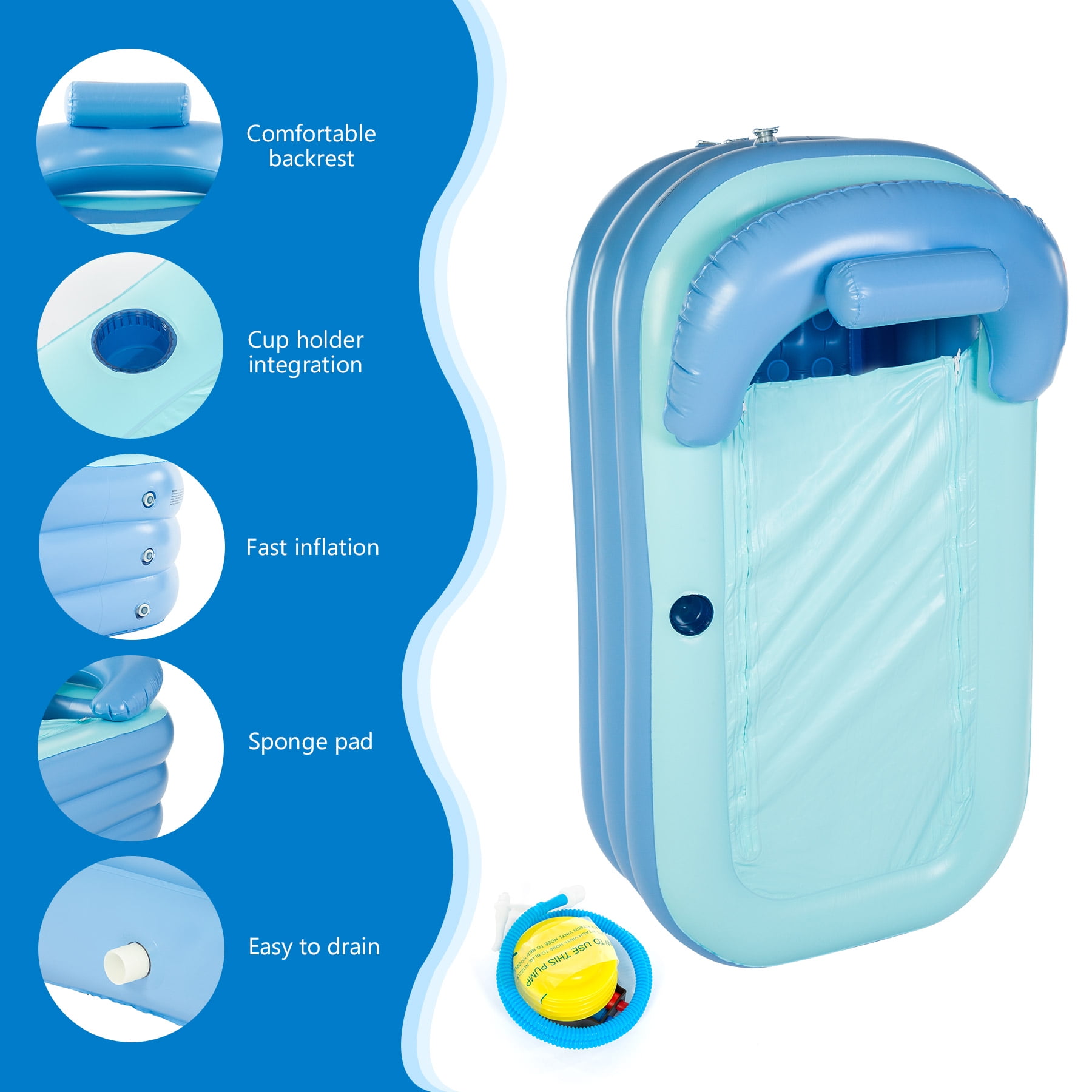 COZ 63" PVC Inflatable Hot Tub, Foldable Bathtub for Adults & Kids