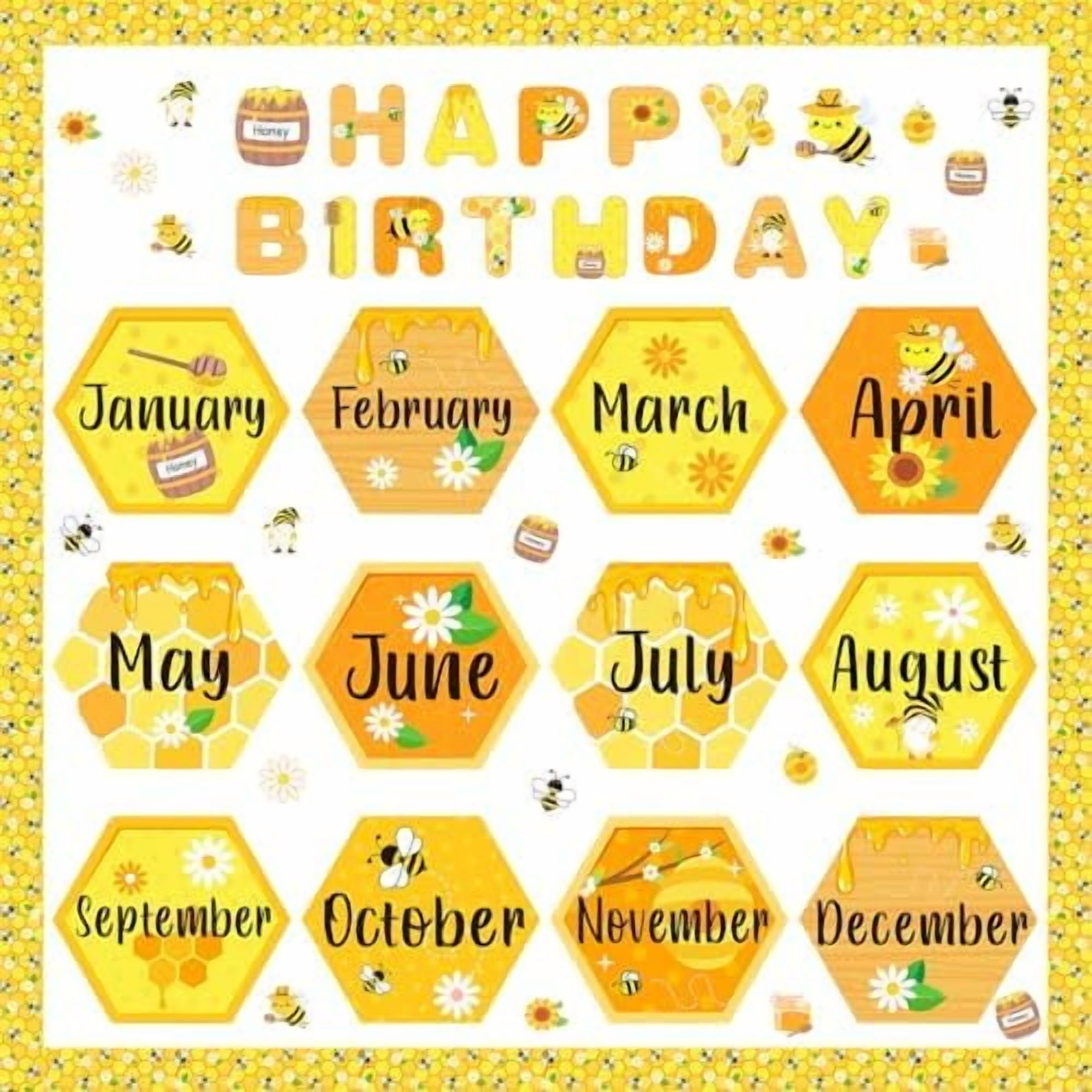 63 Pcs Bee Themed Birthday Bulletin Board Sets Paper Cutouts with Glue ...
